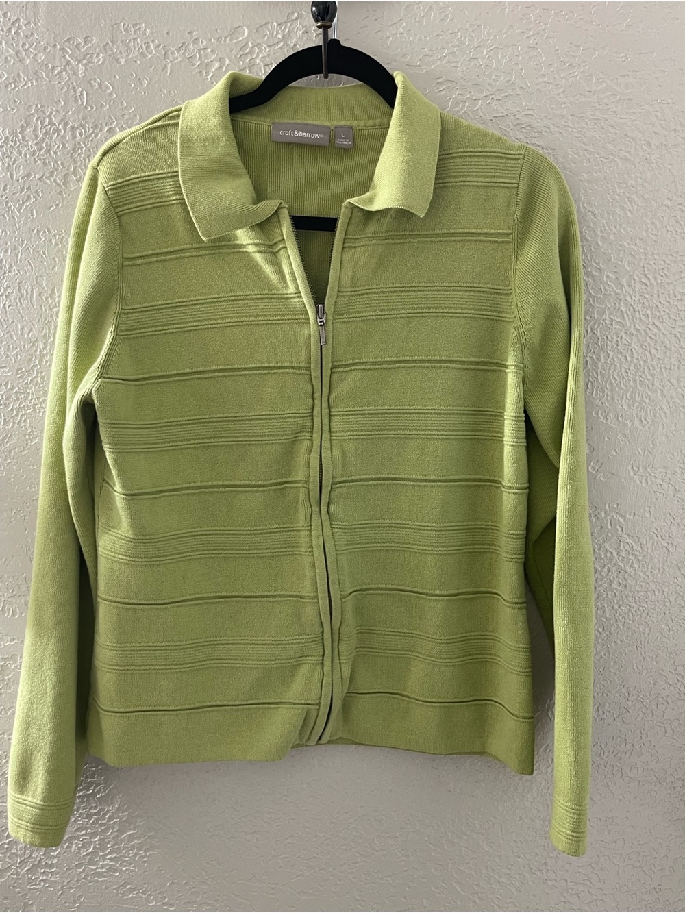 Vintage Women’s croft & barrow Lime Knit Zip-Front Jacket Size Large